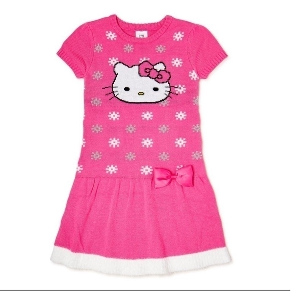 NWT Girls Dress HELLO KITTY Pink Sweater Dress Long Sleeve Dress - Picture 2 of 6
